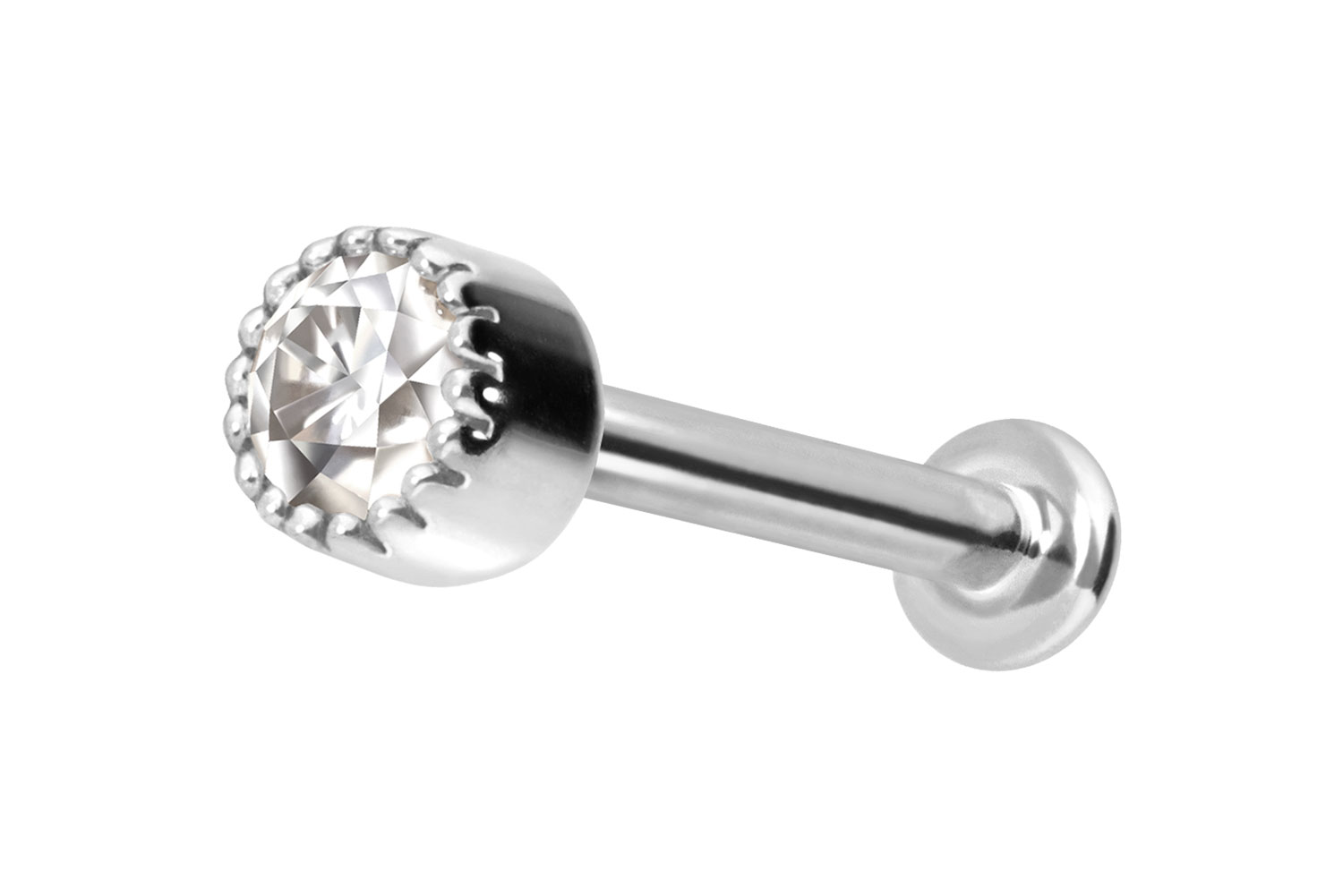 14 Karat Gold Labret Piercing mit Push Fit MOISSANIT-DISC